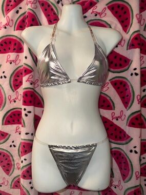 🤍 Metallic Triangle Bikini Set - Women's Swim